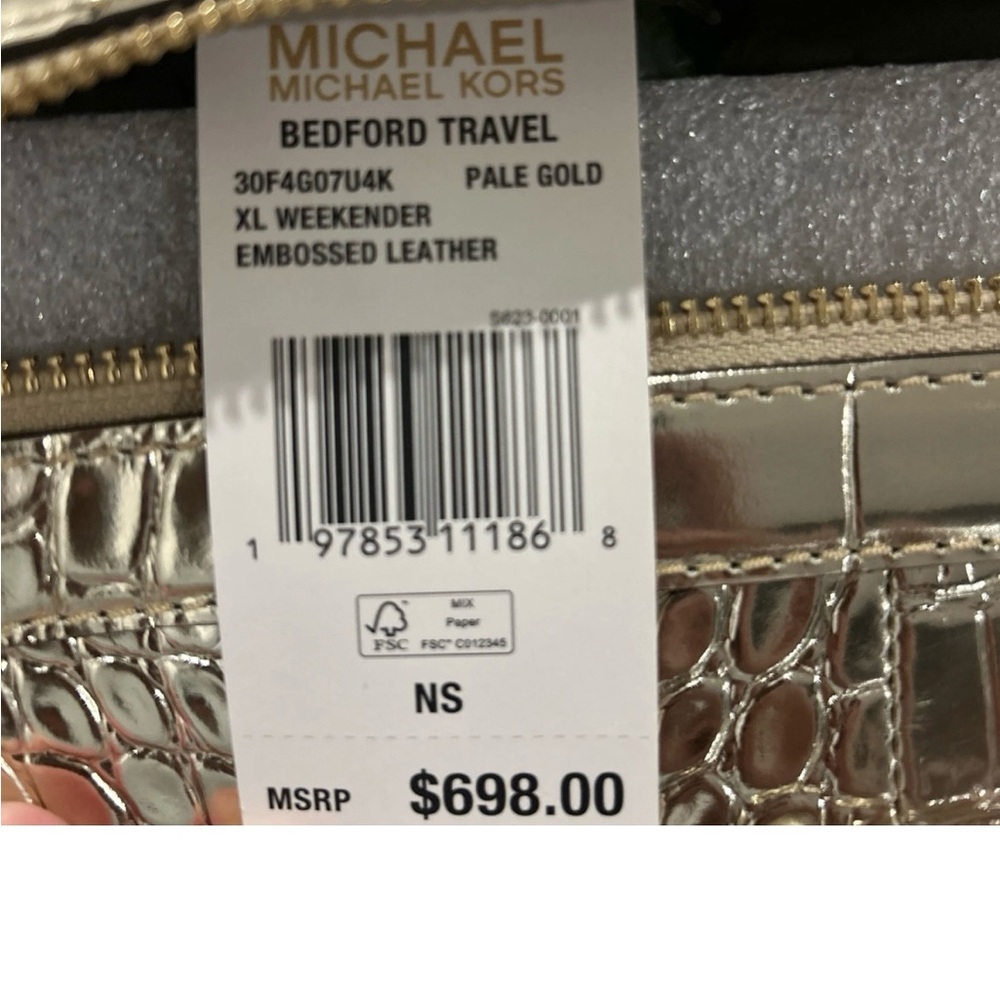 NWT MICHAEL KORS X-Large Traveler Metallic Embossed Leather Weekender Bag - Picture 2 of 7